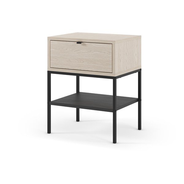 Gaiša dabīga toņa matēts naktsskapītis ar plauktiem Sali – Marckeric-image-4