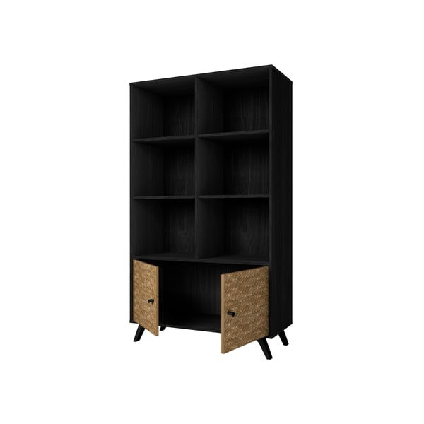 Melns grāmatplaukts ar eksotiskā koka imitāciju 92x160 cm Hanoi – Marckeric-image-3