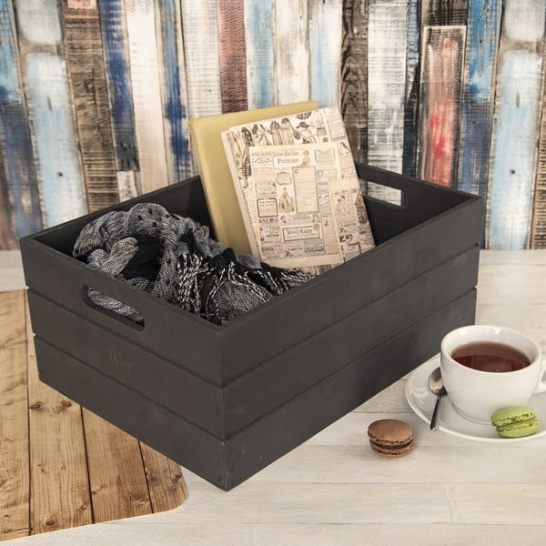 Antracīta pelēka koka uzglabāšanas kaste 36x26x15 cm – Orion-image-1