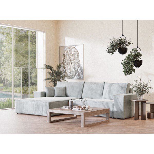 Gaiši pelēks salokāms stūra dīvāns no šenila auduma ar uzglabāšanas vietu (ar kreiso stūri/ar zvilni) Maze – Maison de Rêve-image-1