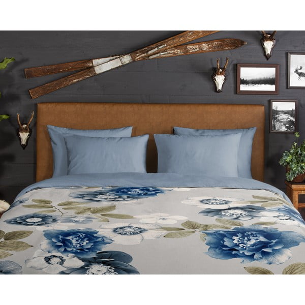 Zila/pelēka vienguļamā flaneļa gultas veļa 140x200 cm Gabin – Good Morning-image-2