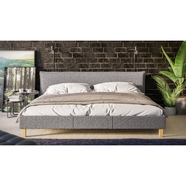 Pelēka mīksta divvietīga gulta ar režģi 200x200 cm Tina – Ropez-image-1