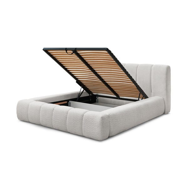 Gaiši pelēka polsterēta divvietīga gulta ar veļas kasti ar redelēm 180x200 cm Denali – Bobochic Paris-image-4