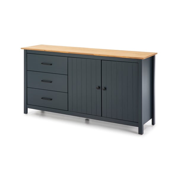 Tumši zila priedes masīvkoka zema kumode 150x80 cm Miranda – Marckeric-image-4