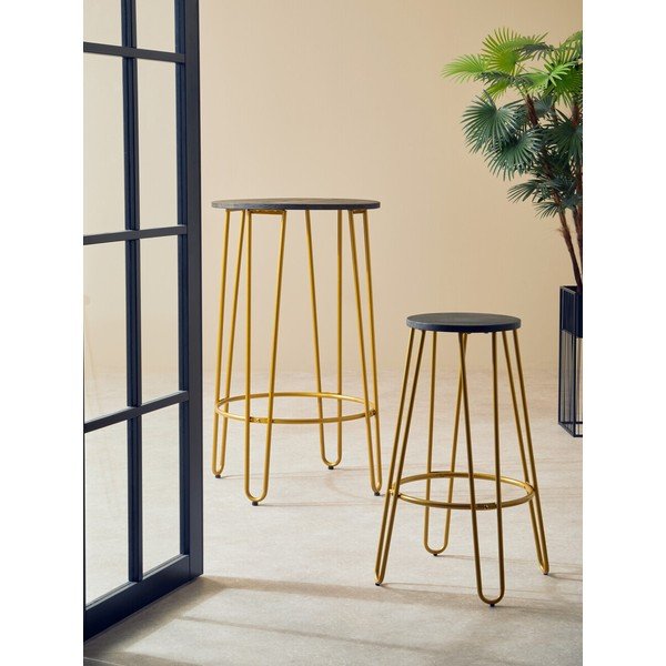Zelta krāsas/dabīga toņa gobas masīvkoka bāra taburete (sēdekļa augstums 75 cm) District – Premier Housewares-image-1