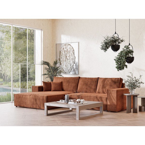 Vara krāsas salokāms stūra dīvāns no šenila auduma ar uzglabāšanas vietu (ar kreiso stūri/ar zvilni) Maze – Maison de Rêve-image-1