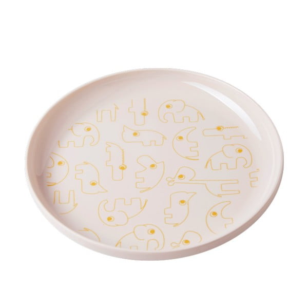 Bērnu gaiši rozā šķīvis ar dzeltenām detaļām Izgatavots ar Deer Yummy, Ø 20,5 cm