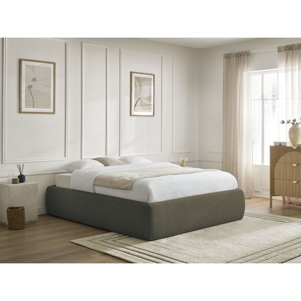 Tumši zaļa polsterēta divvietīga gulta ar veļas kasti/bez galvgaļa un ar redelēm 160x200 cm Inera – Bobochic Paris-image-1