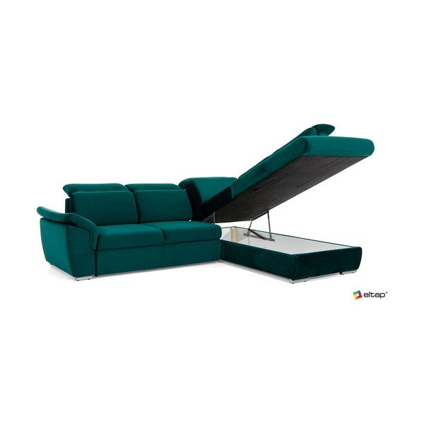 Zaļš samta salokāms/ar uzglabāšanas vietu stūra dīvāns (ar kreiso stūri/L veida) Loreto – ELTAP-image-3