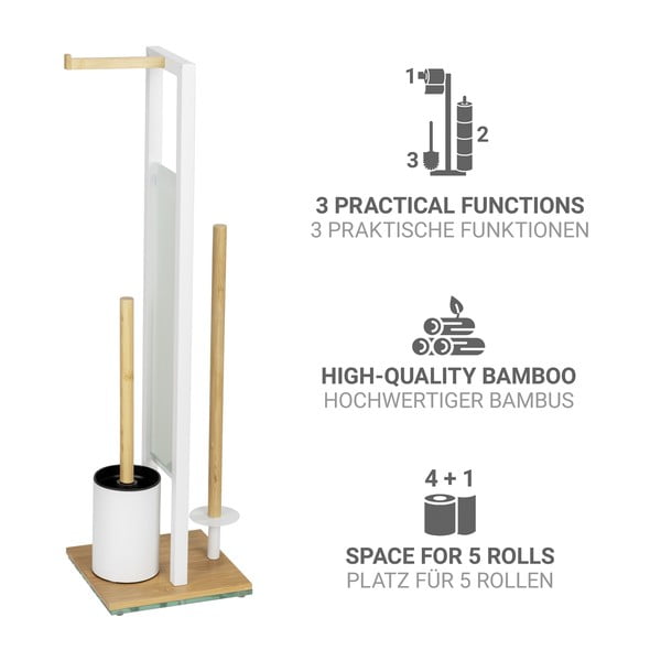 Balts/dabīga toņa tērauda tualetes papīra turētājs ar statīvu Rivalta – Wenko-image-2