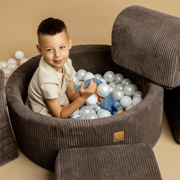 Brūns velveta bumbu baseins ø 90x30 cm Montessori – Meowbaby-image-1