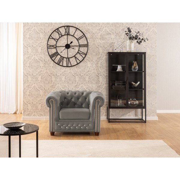 Pelēks samta Chesterfield atpūtas krēsls York Blik – Ropez-image-4