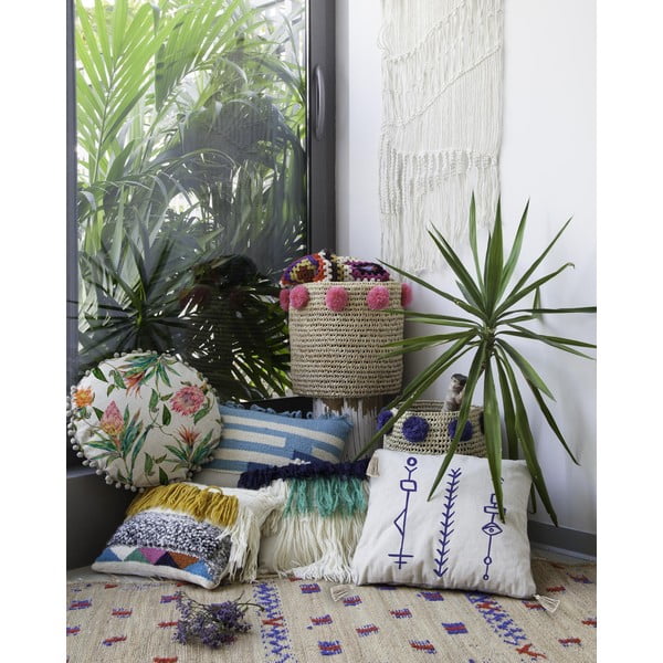 Spilvens ar linu Madre Selva Flores Mixtas, ø 45 cm-image-1