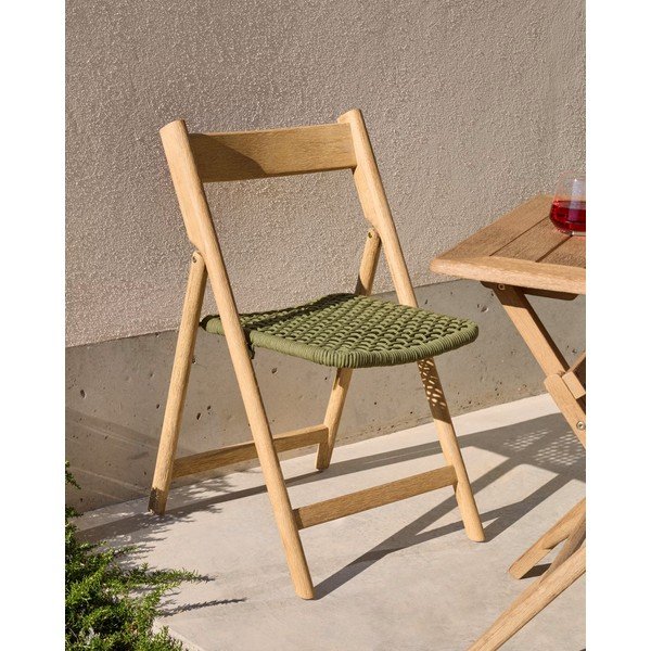 Zaļš/dabīga toņa masīvkoka dārza krēsls Dandara – Kave Home-image-1