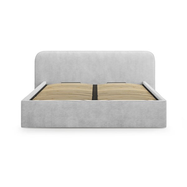 Gaiši pelēka polsterēta divvietīga gulta ar veļas kasti un redelēm 140x200 cm Elizabeth – Micadoni -image-4