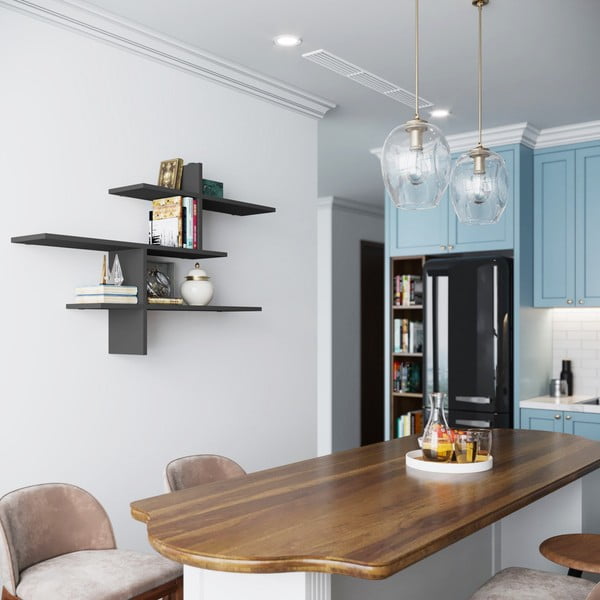 Antracīta pelēks daudzlīmeņu sienas plaukts 123 cm Leo – Kalune Design-image-1