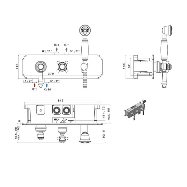 Bronzas krāsas iebūvēts jaucējkrāns dušai (ar 3 izvadiem) Vienna – Sapho-image-1