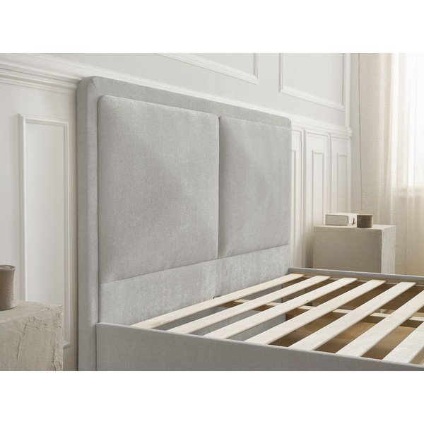 Pelēka polsterēta polsterēta divvietīga gulta ar redelēm 140x190 cm Mara – Bobochic Paris-image-4