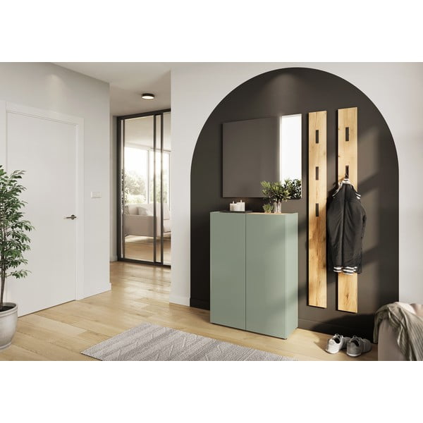 Gaiši zaļa priekšnama iekārta ar ozolkoka imitāciju 74x200x33 cm Alviano – Germania-image-1