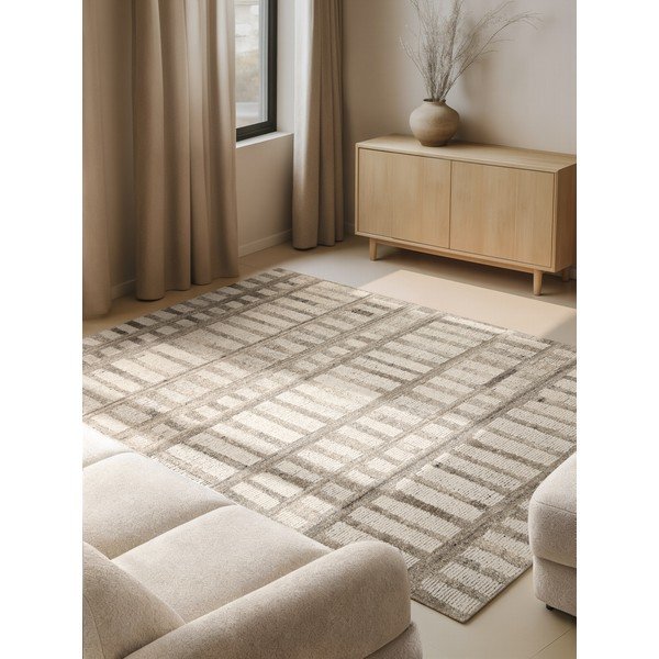 Krēmkrāsas ar rokām darināts vilnas paklājs 120x180 cm Boho 1.0 Linara – Vikosa-image-1