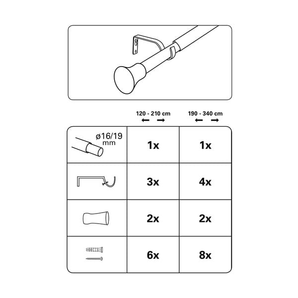 Metāla izvelkamā aizkaru stanga 120–210 cm Konus – Gardinia-image-2