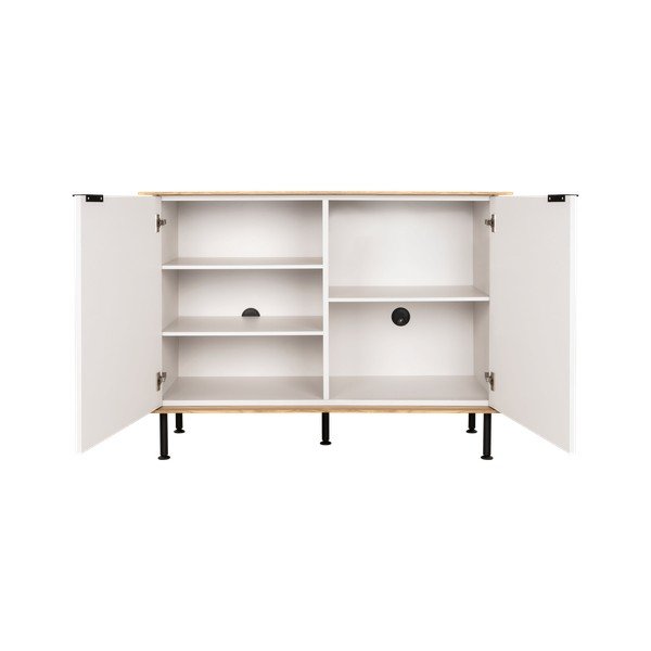 Pelēkbēša kumode ar ozolkoka imitāciju ar caurumu vadiem 120x88x50 cm Suumo – noo.ma-image-3