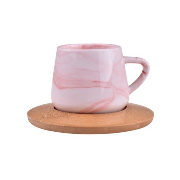 6 gaiši rozā porcelāna krūžu komplekts ar bambusa paliktņiem Bambum Ebru-image-1