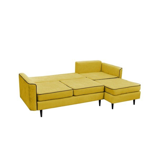 Dzeltens trīsvietīgs izlaižams stūra dīvāns ar melnām kājām Mazzini Sofas Dragonfly, labais stūris-image-2