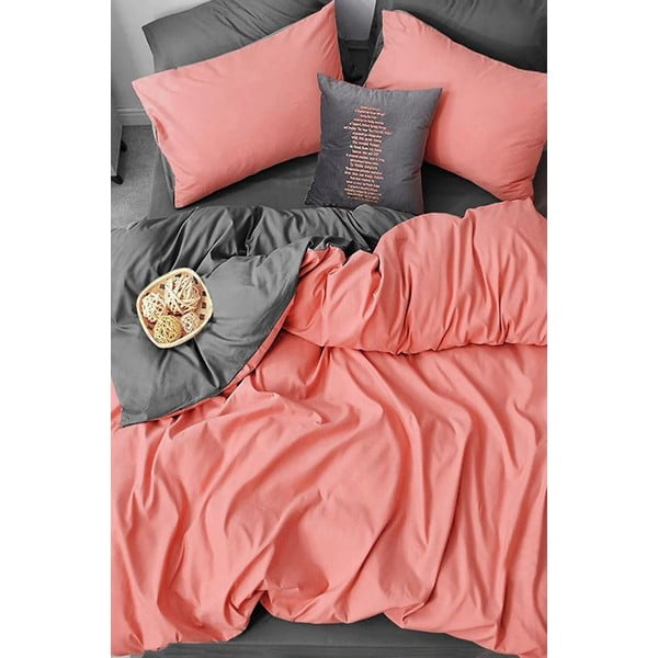 Lašrozā/pelēka kokvilnas  gultas veļa divvietīgai gultai 200x220 cm – Mila Home-image-3