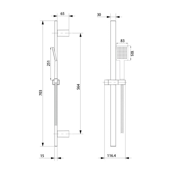 Matēti melns nerūsējošā tērauda dušas komplekts ar rokas dušu/ar bīdāmu turētāju 70 cm – Sapho-image-3