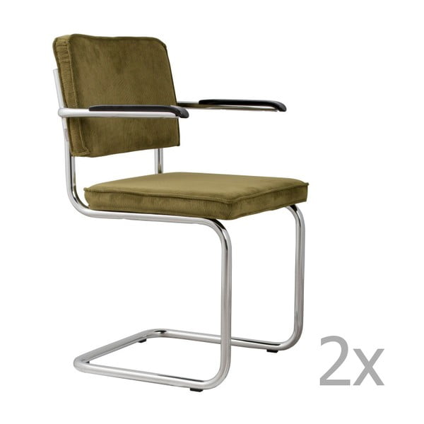 2 zaļu krēslu komplekts ar roku balstiem Zuiver Ridge Rib
