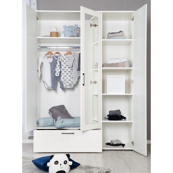 Balts bērnu drēbju skapis ar spoguli 139x190 cm Sylt – Roba-image-2