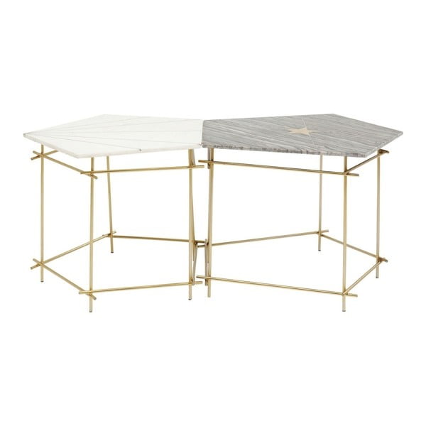 2 mazāku uzglabāšanas galdu komplekts ar marmora virsmu Kare Design Pentagon