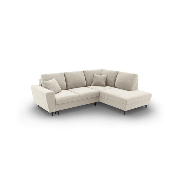 Bēšs samta salokāms stūra dīvāns ar uzglabāšanas vietu (ar labo stūri/L veida) Kyoto – Cosmopolitan Design-image-1