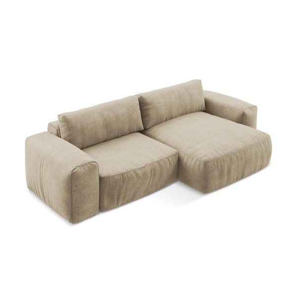 Gaiši brūns salokāms stūra dīvāns no šenila auduma (ar labo stūri/ar zvilni) Kuki – Makamii-image-3