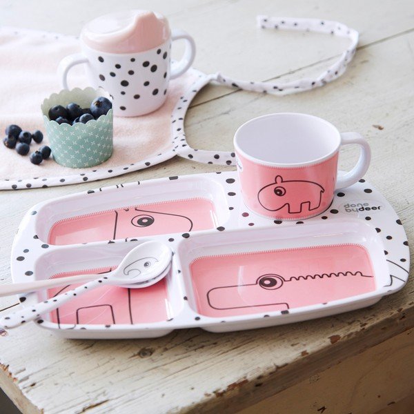 Bērnu pusdienu šķīvis Happy Dots, aveņu krāsā-image-1