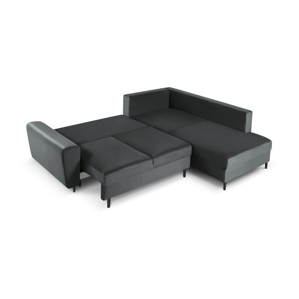 Tumši pelēks samta salokāms stūra dīvāns ar uzglabāšanas vietu (ar labo stūri/L veida) Kyoto – Cosmopolitan Design-image-2