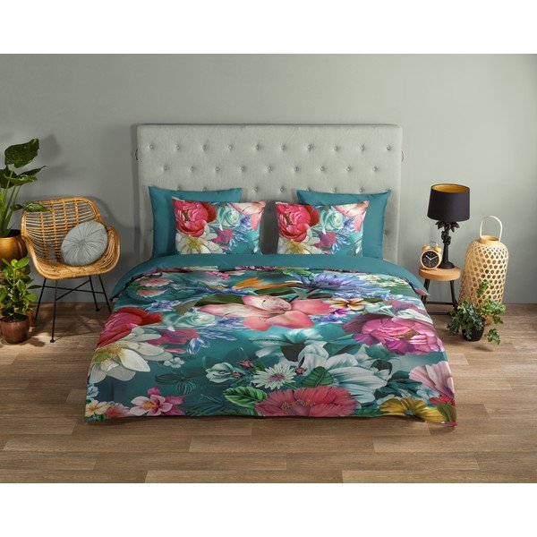 Tirkīzzila kokvilnas gultas veļa vienvietīgai gultai 140x200 cm – Good Morning-image-1