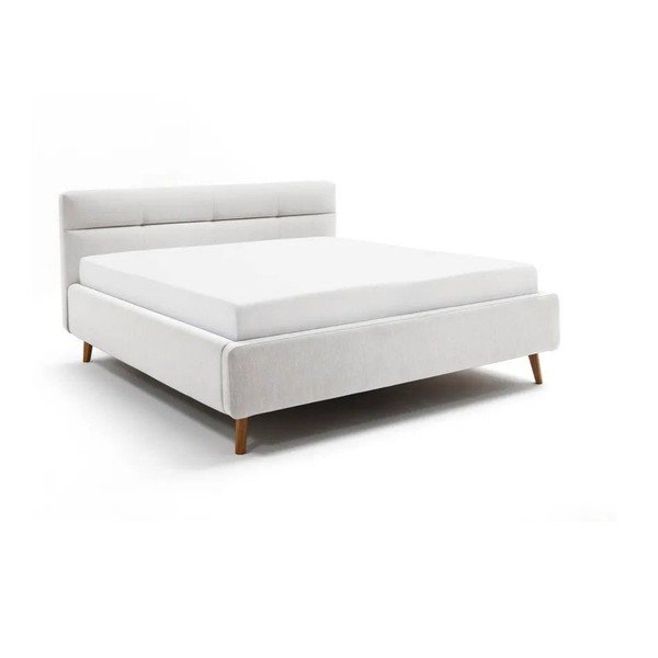 Gaiši pelēka polsterēta divvietīga gulta ar veļas kasti ar redelēm 180x200 cm Lotte – Meise Möbel