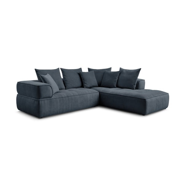 Tumši zils stūra dīvāns no šenila auduma (ar labo stūri/L veida) Whesley – Bobochic Paris-image-3