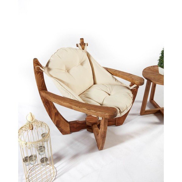 Krēmkrāsas/dabīga toņa masīvkoka dārza atpūtas krēsls Relax – Floriane Garden-image-4