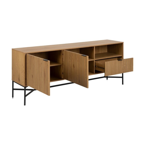 Dabīga toņa zema kumode ar ozolkoka imitāciju 180x70 cm Jaipur – Actona-image-3