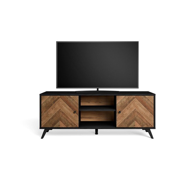 Melns riekstkoka imitācijas TV galdiņš 136x53 cm Chevrons – Marckeric-image-4