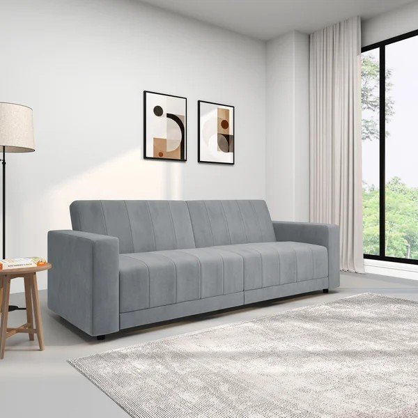 Gaiši pelēks samta regulējams/salokāms dīvāns 225 cm Allie – Støraa-image-4