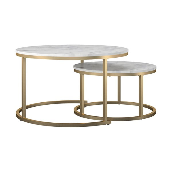Balti/zelta krāsas apaļi žurnālgaldiņi ar marmora imitāciju (2 gab.) ø 79 cm Amelia – CosmoLiving by Cosmopolitan-image-1