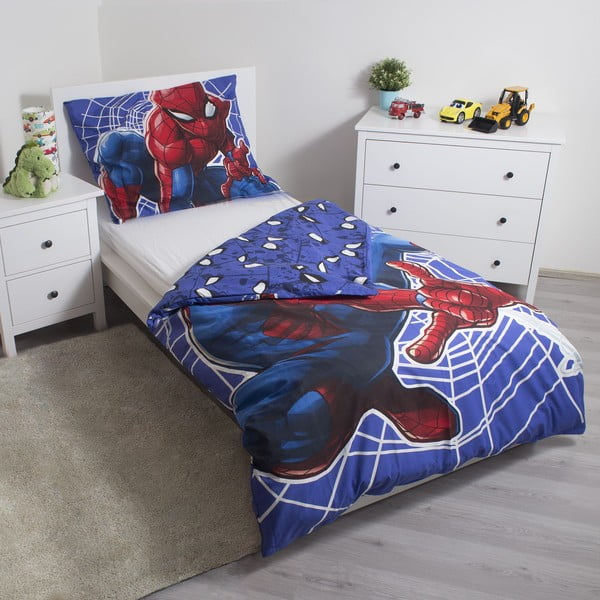 Sarkana/zila vienguļamā kokvilnas bērnu gultas veļa ar spīdošu efektu 140x200 cm Spider-man – Jerry Fabrics-image-2
