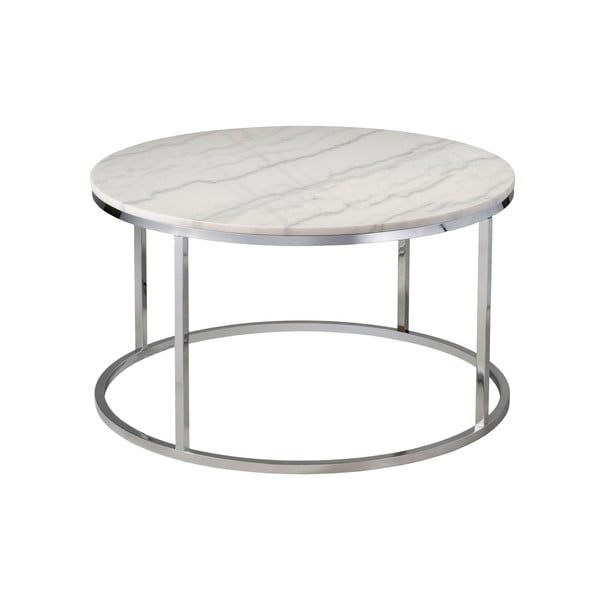 Balts marmora kafijas galdiņš ar hromētu pamatni RGE Accent, ⌀ 85 cm
