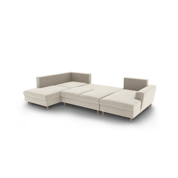 Bēšs samta salokāms stūra dīvāns ar uzglabāšanas vietu (ar kreiso stūri/U veida) Kyoto – Cosmopolitan Design-image-3