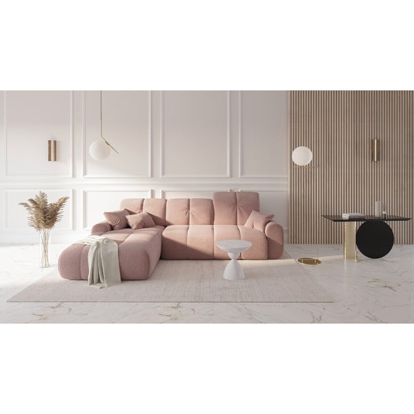 Rozā izvelkamais dīvāns Devichy Tous, kreisais stūris-image-1
