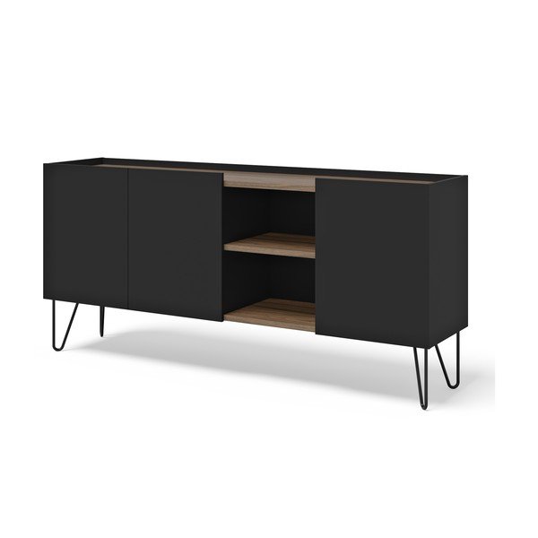 Melna/brūna zema kumode ar riekstkoka imitāciju 180x83 cm Nina – TemaHome-image-2